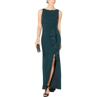 Betsy & Adam Petites Womens Crepe Ruffled Evening Dress In Silver