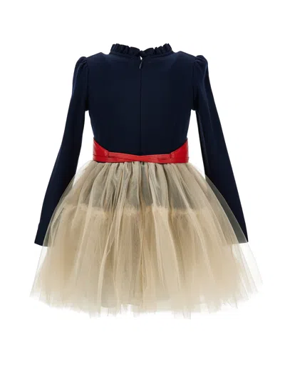 Monnalisa Kids' X Disney Belted Dress In Blue