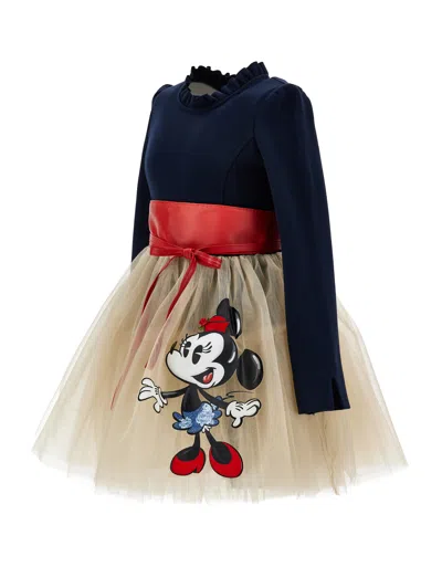 Monnalisa Kids' X Disney Belted Dress In Blue