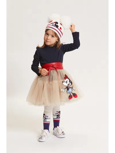 Monnalisa Kids' X Disney Belted Dress In Blue