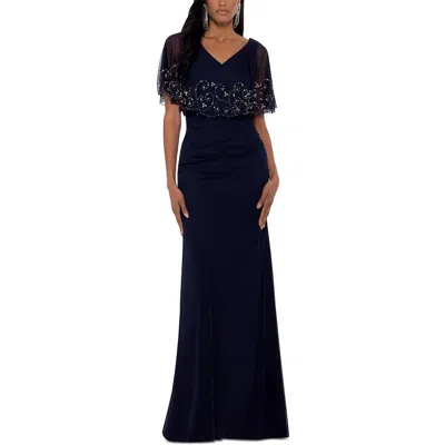Betsy & Adam Petites Womens Embellished Capelet Evening Dress In Multi