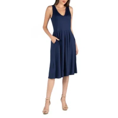 24seven Comfort Apparel Fit & Flare Midi Dress Womens Navy Sleeveless Fts1458 In Blue