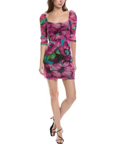 Black Halo Fang Floral Ruched Sleeve Body-con Minidress In Purple