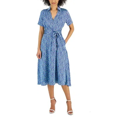 Tahari Asl Womens Printed Satin Midi Dress In Blue