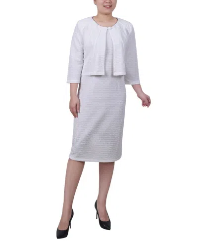 Ny Collection Two Piece Jacket Dress Set Womens White Knee-length Fts1463 In White