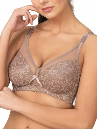 Siluets Elegant Lace Bra With Back Buckle In Cocoa In Brown