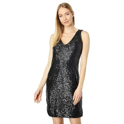 Marina Sheath Dress Women's Black Sequin Stretch V-neck Sleeveless Jdm533 In Black
