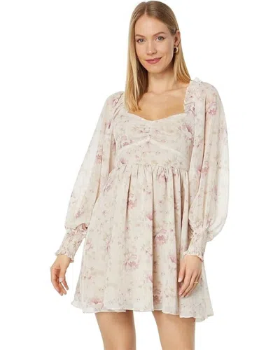 En Saison Kika Dress Women's Pink Floral Long Sleeve Sweetheart Neck Jdm779 In Pink