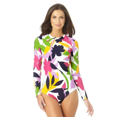 Anne Cole Swimsuit Women's Multi Tropical Stretch Open Back One Piece Ups811 In Multi