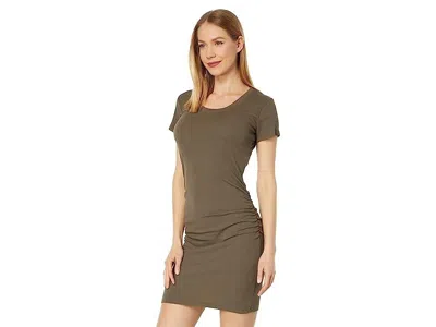 Bobi Los Angeles Dress Women's Green Side Shirred Short Sleeve Sheath Jdm485 In Green