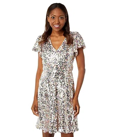 Maggy London Mini Dress Women White Sequin Flutter Sleeve A-line Party Jdm1114 In Multi