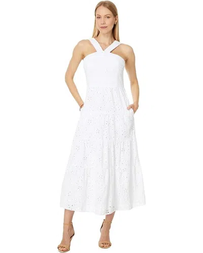 Lilly Pulitzer Jenette Halter Midi Dress Womens White Sealife Eyelet Buu690 In White