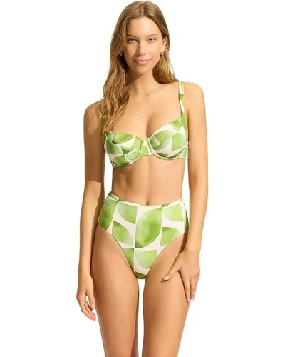 Seafolly Sunray Bra Women's Sage Leaf Print Stretch Swimwear Underwire Buu204 In Green