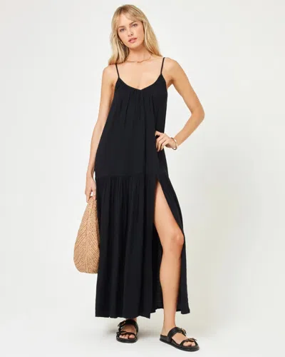 L*space Malibu Cover-up Maxi Dress Women Black Spaghetti Strap Slit Leg Buu569 In Black
