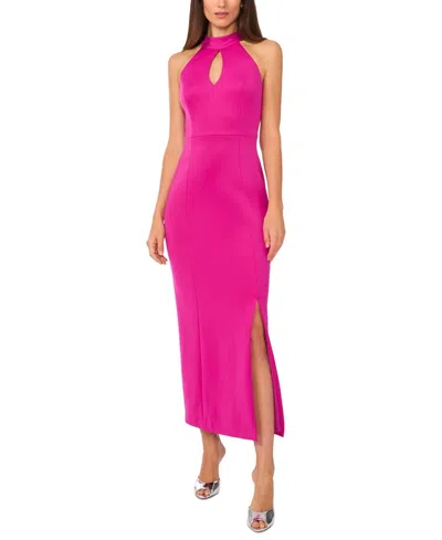 Cece Maxi Dress Women's Fuchsia Keyhole Halter Neck Side Slit Bodycon Fts1359 In Pink