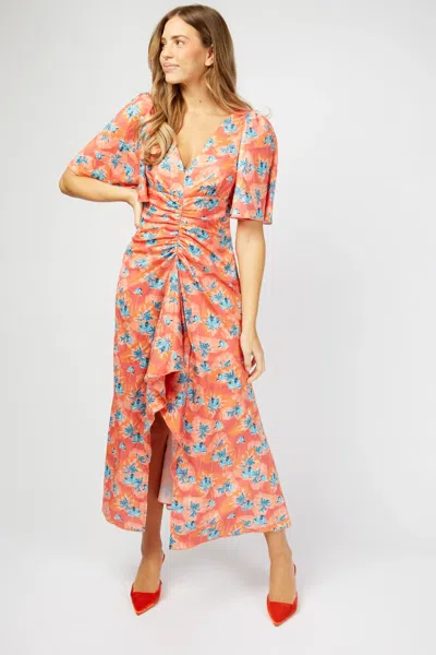 Little Mistress Malorie Maxi Dress Womens Orange Floral Flutter Sleeve Jdm734 In Pink