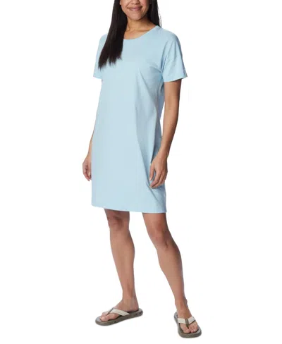 Columbia Park T-shirt Dress Women's Blue Cotton Round Neck Pullover Fts630 In Blue