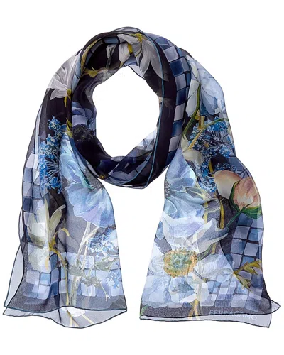 Ferragamo Fiori Print Silk Scarf In Blue