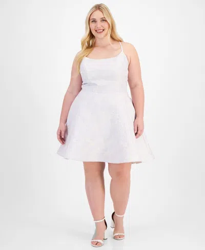 B Darlin Plus Womens Metallic Polyester Fit & Flare Dress In White