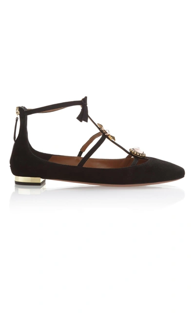 Shop Aquazzura Pandora Suede Flats