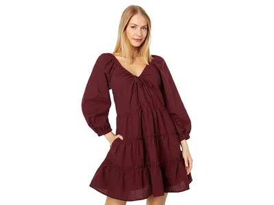 Madewell Teresa Mini Dress Womens Cabernet Tie Front Tiered Long Sleeve Jdm512 In Burgundy
