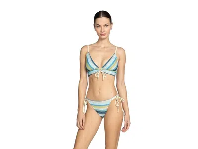 Robin Piccone Lyra Top Women's Blue Striped Tie-front Swimwear Buu1060 In Multi
