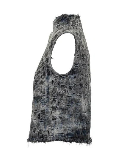 Diesel Multi-tone Fringed Denim Vest In Multi