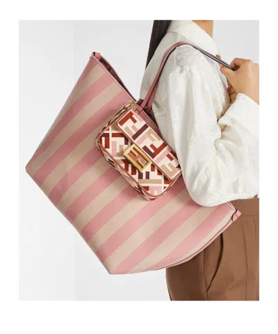 Fendi Women Roll Large Striped Tote Bag In Pink
