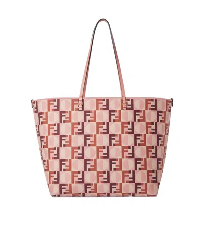 Fendi Women Roll Large Striped Tote Bag In Pink