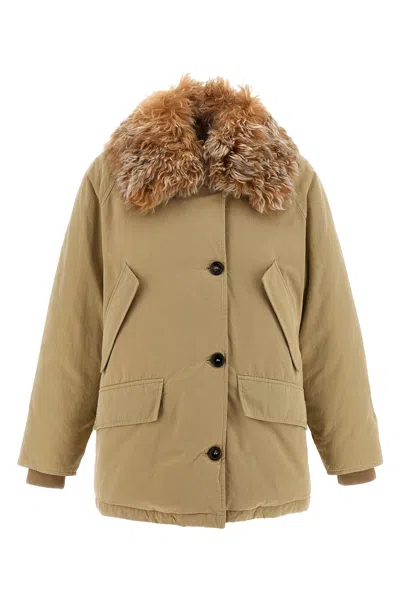Prada Medium-weight Old Panama Cotton Down Jacket In Neutral
