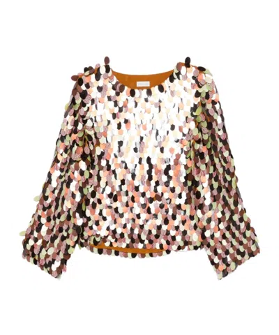 Dries Van Noten Paillette Embellished Long-sleeve Top In Burgundy