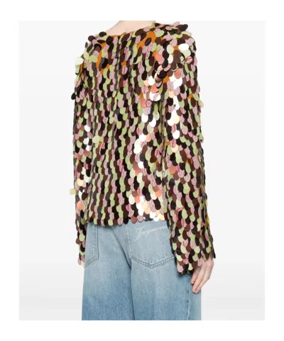 Dries Van Noten Paillette Embellished Long-sleeve Top In Burgundy