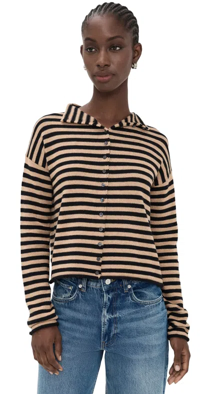 Alex Mill Taylor Stripe Cotton Cashmere Blend Cardigan Black/camel In Multi