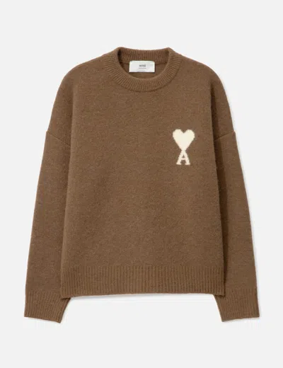 Ami Alexandre Mattiussi Knitted Sweater With Ribbed Crew Neckline In Brown