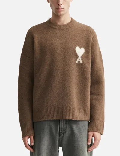 Ami Alexandre Mattiussi Knitted Sweater With Ribbed Crew Neckline In Brown