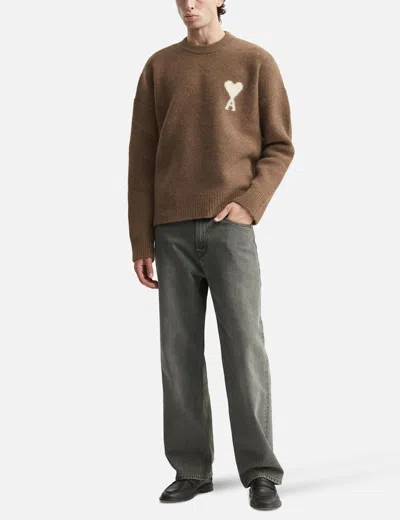 Ami Alexandre Mattiussi Knitted Sweater With Ribbed Crew Neckline In Brown