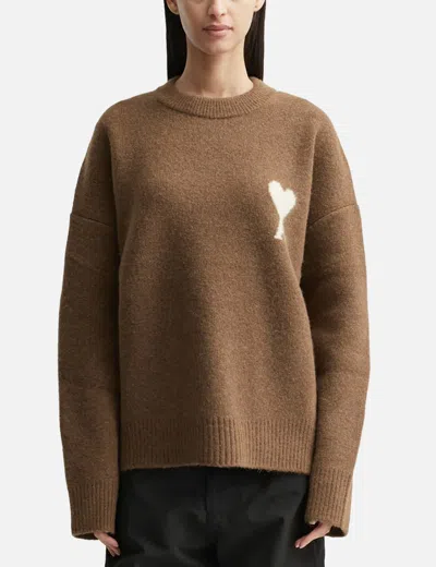Ami Alexandre Mattiussi Knitted Sweater With Ribbed Crew Neckline In Brown