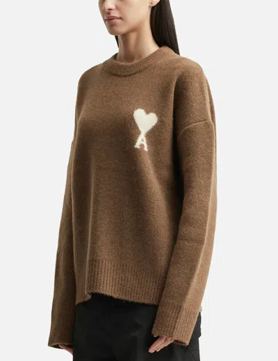 Ami Alexandre Mattiussi Knitted Sweater With Ribbed Crew Neckline In Brown