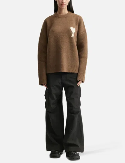 Ami Alexandre Mattiussi Knitted Sweater With Ribbed Crew Neckline In Brown