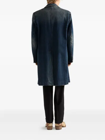 Prada Washed Denim Single-breasted Coat In Blue