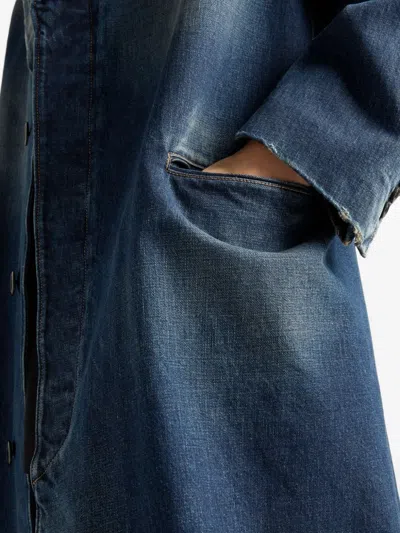 Prada Washed Denim Single-breasted Coat In Blue