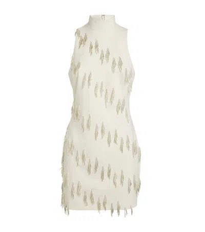 Cinq À Sept Micky Cascading Beaded Tassel Minidress In White