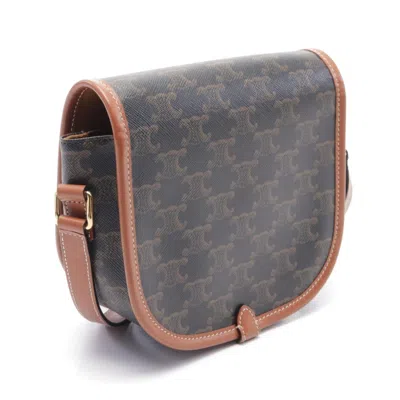 Pre-owned Celine Brown Gray Coated Canvas Leather Shoulder Bag ()