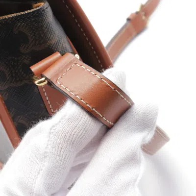 Pre-owned Celine Brown Gray Coated Canvas Leather Shoulder Bag ()