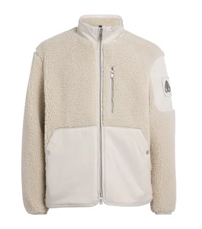 Moose Knuckles Textured Fleece Jacket With Smooth Fabric Panels And High Collar In White