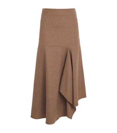 Fabiana Filippi Virgin Wool Asymmetric Midi Skirt In Brown