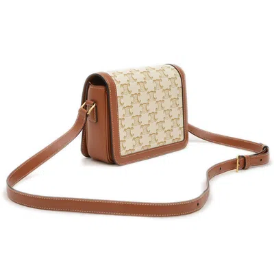 Pre-owned Celine Brown White Canvas Leather Shoulder Bag ()