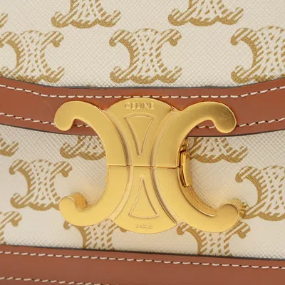 Pre-owned Celine Brown White Canvas Leather Shoulder Bag ()