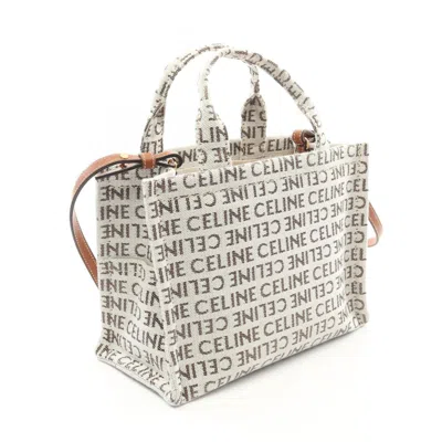 Pre-owned Celine Brown White Canvas Leather Tote Bag ()