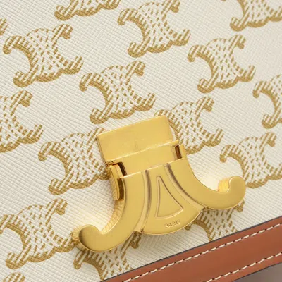 Pre-owned Celine Brown White Canvas Leather Shoulder Bag ()
